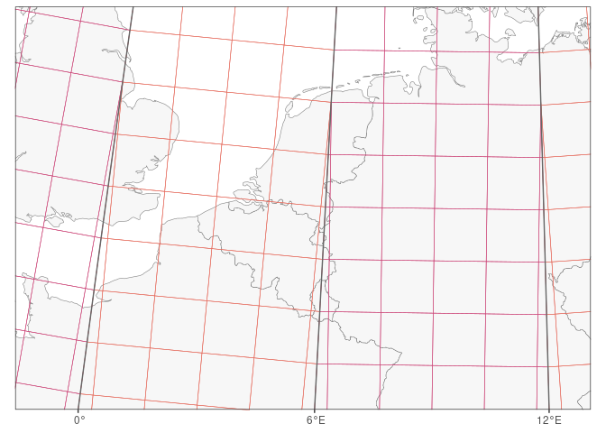 UTM grid in the area around Belgium, using cells of 100 km.