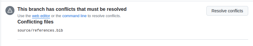 Message indicating a merge conflict on GitHub.com