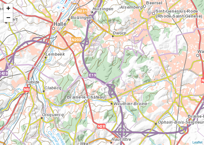 Leaflet map of the topographic CartoWeb layer. At zoom level 12.