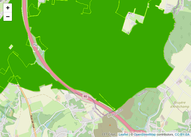 Leaflet map of hunting grounds with the OpenStreetMap in the background